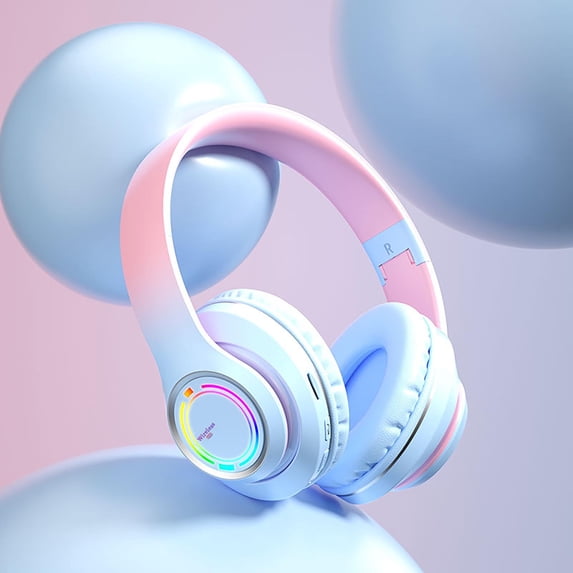 Bluetooth headphones with up to 40 hours battery, microphone for call, foldable and comfortable, Android and iOs compatible,Blue