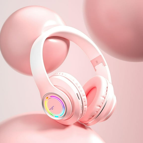 Bluetooth headphones with up to 40 hours battery, microphone for call, foldable and comfortable, Android and iOs compatible,Pink
