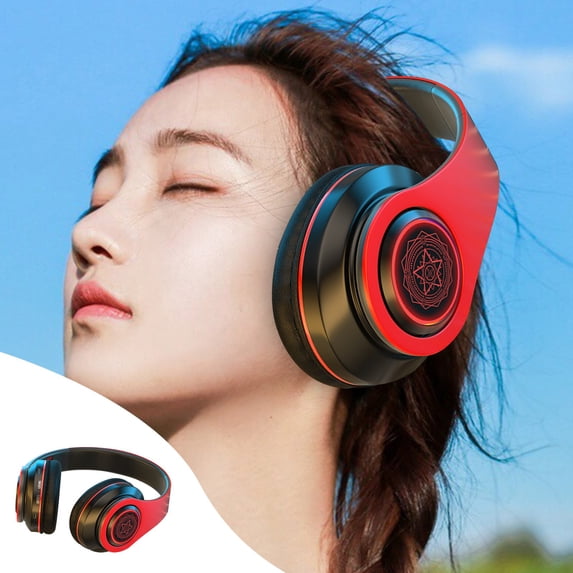 Bluetooth headphones with up to 40 hours battery, microphone for call, foldable and comfortable, Android and iOs compatible(Red)