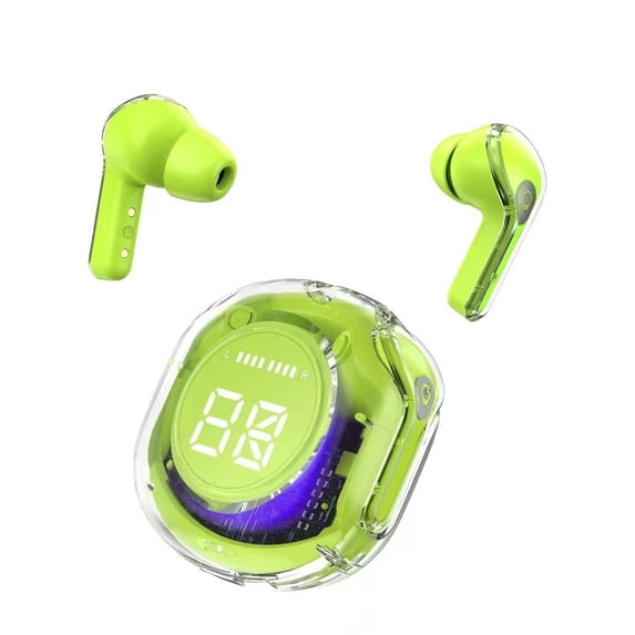 Bluetooth in-ear headphones HK6 digital display gaming sports transparent second-generation wireless Bluetooth headphones,Green - OPP bagged