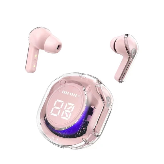 Bluetooth in-ear headphones HK6 digital display gaming sports transparent second-generation wireless Bluetooth headphones-Pink,Pink