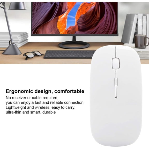 Bluetooth wireless mouse (white model) suitable for laptops, desktop computers, PCs and Windows operating systems