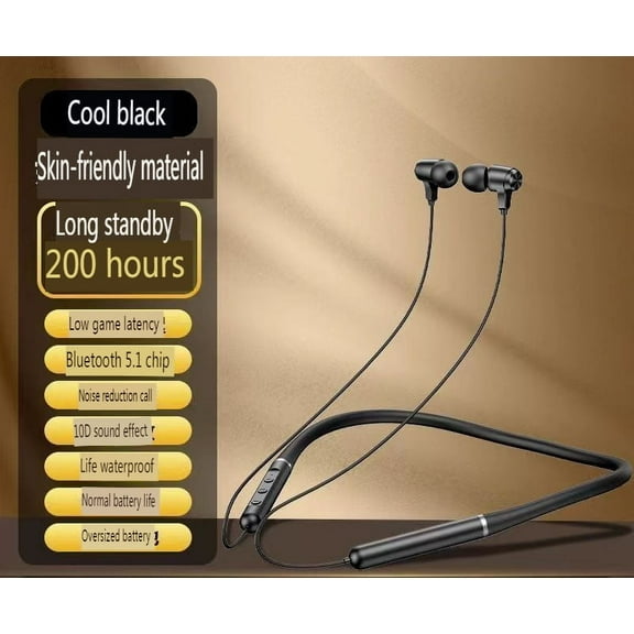 Bluetooth wireless neckband headphones, running gym earplugs, waterproof, sweat-proof and comfortable sports headphones.black