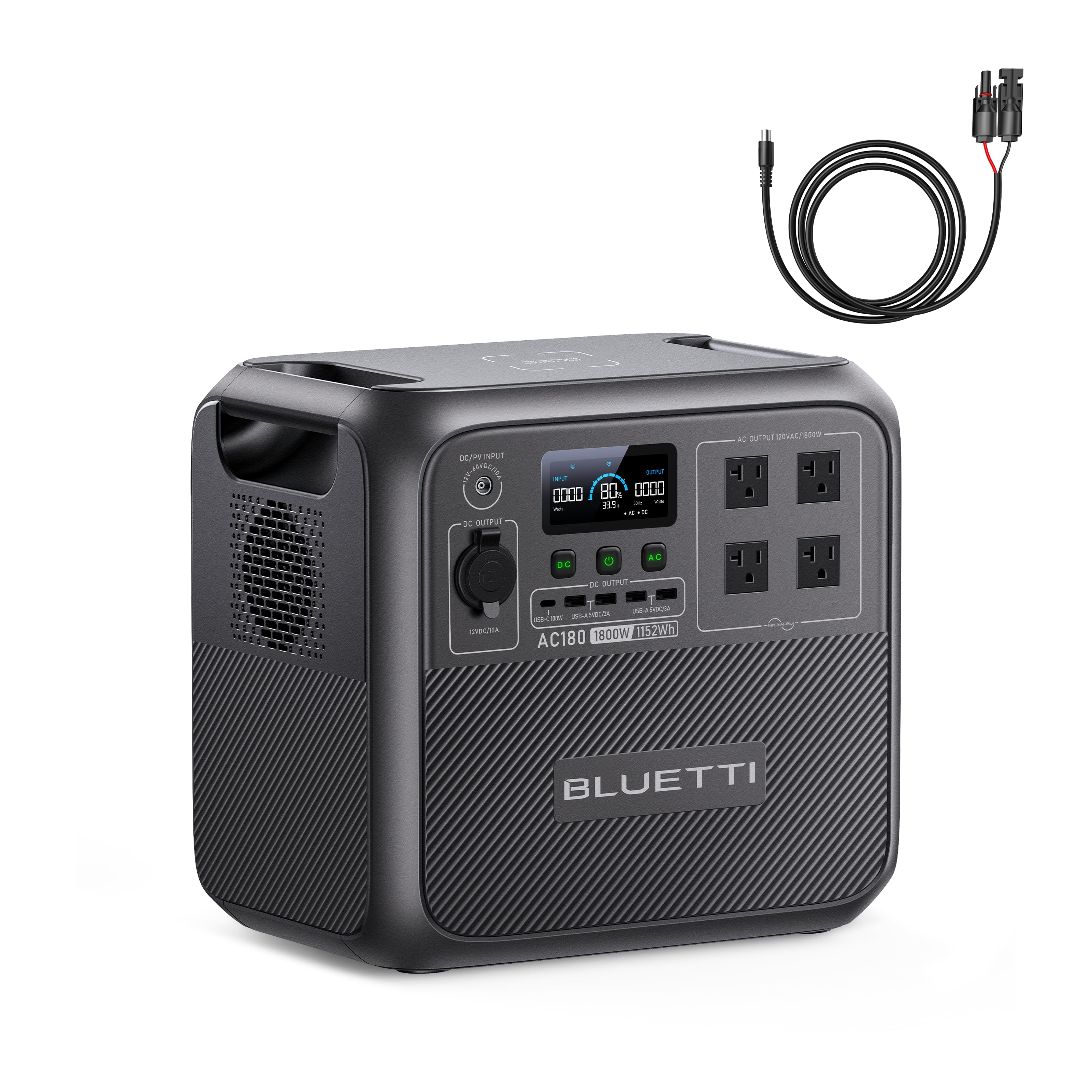 Bluetti AC180 Solar Generator, 1440W 1152Wh LiFePO4 Power Station