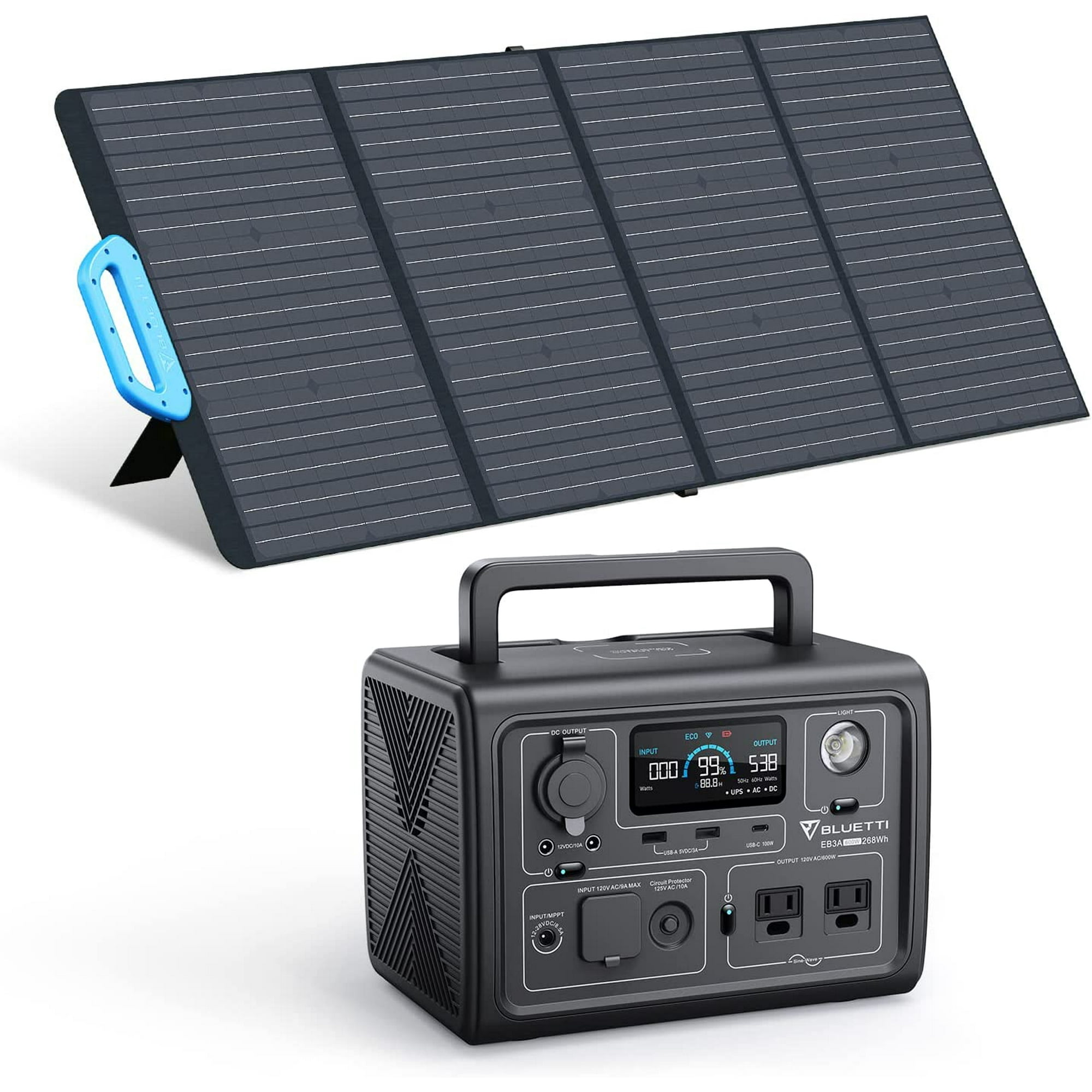 Bluetti EB3A Portable Solar Generator 268Wh Capacity With 120W Solar Panel,  Power Station,600W AC Output for Outdoor Camping, Trip, Power Outage