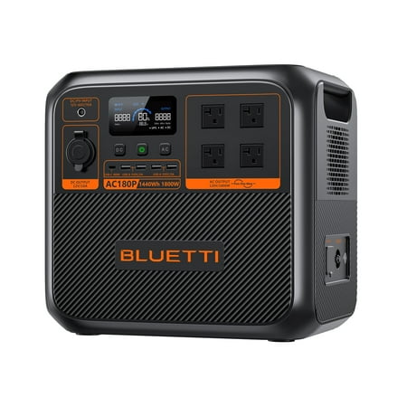 BLUETTI - AC180P 1800W Back-Up Solar Generator (1440 Wh Capacity) - Black