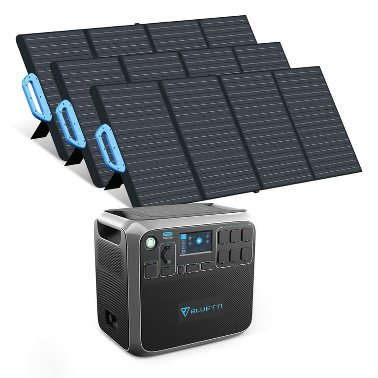  BLUETTI AC200P - Estación de energía portátil con panel solar  incluido Kit de generador solar de 2000 W con 3 piezas de panel solar  plegable de 200 W, 6 salidas de