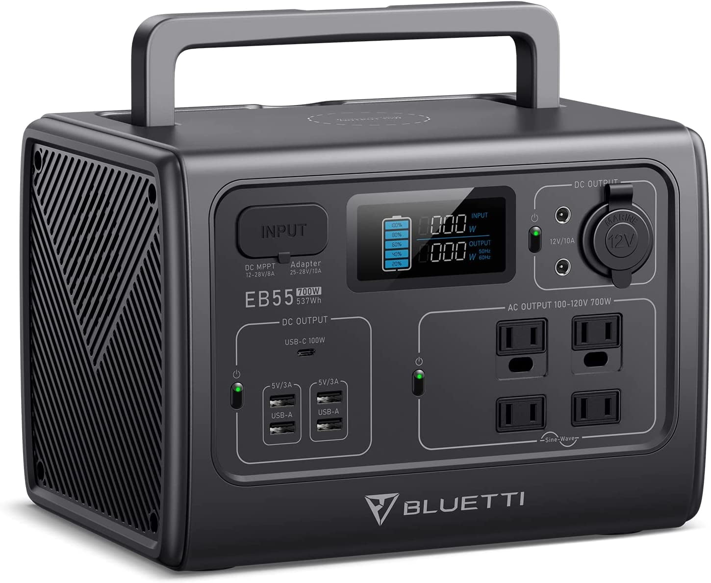 Bluetti Portable Power Station, EB55 Solar Generator, 537Wh Capacity ,700W  AC Output, for Home House Use,Emergency, Outdoor Camping 
