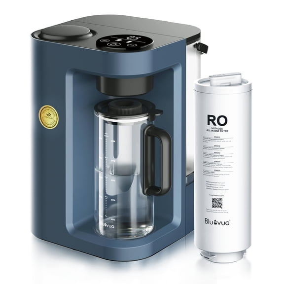 Bluevua RO100ROPOT-LITE Countertop Reverse Osmosis Water Filter System, 5 Stage Purification, 3:1 Pure to Drain, Portable Water Purifier (No Installation Required) (Blue) C113