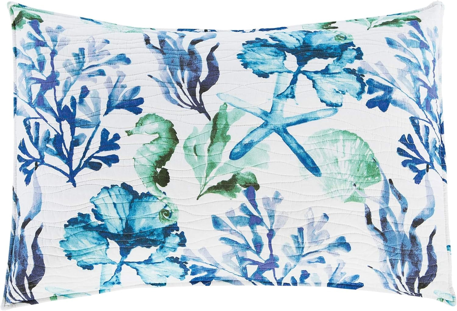 Bluewater Bay Blue And Green Coastal Sea Animals Standard Sham 20" X 26