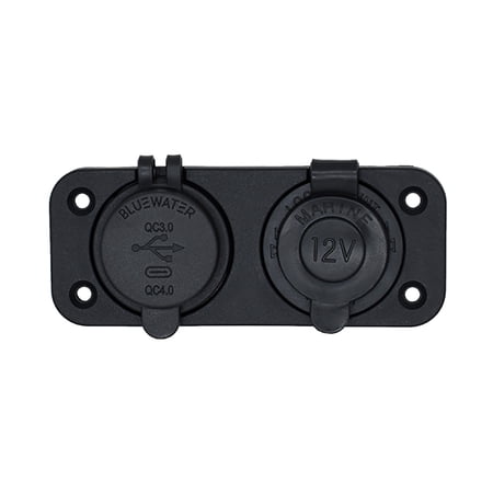 Bluewater Dual USB/USB-C 12V Combo Receptacle w/Plate
