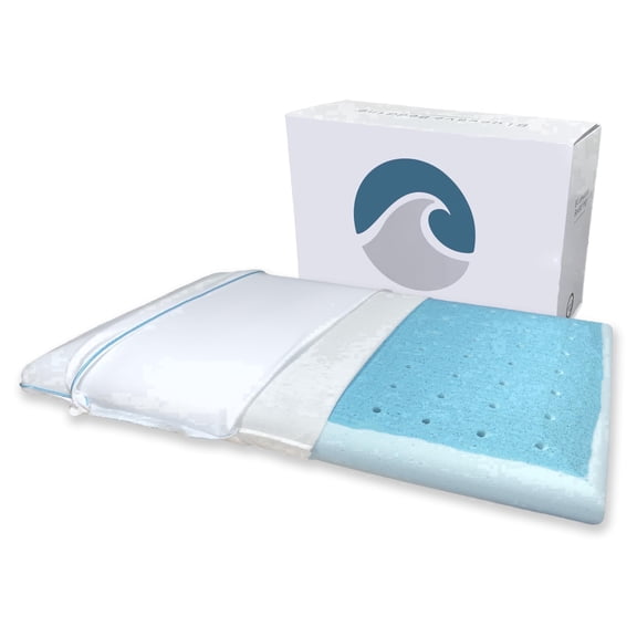 Bluewave Bedding Extra Slim Max Cool CarbonBlue Gel Memory Foam Pillow for Stomach and Back Sleepers - Thin, Flat Design with Advanced Cooling (1.75-Inch Height, Standard Size)