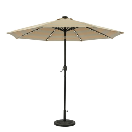 Island Umbrella Mirage II Fiesta 9-ft Octagon Market Umbrella with Solar LED Tube Lights - Champagne and Taupe