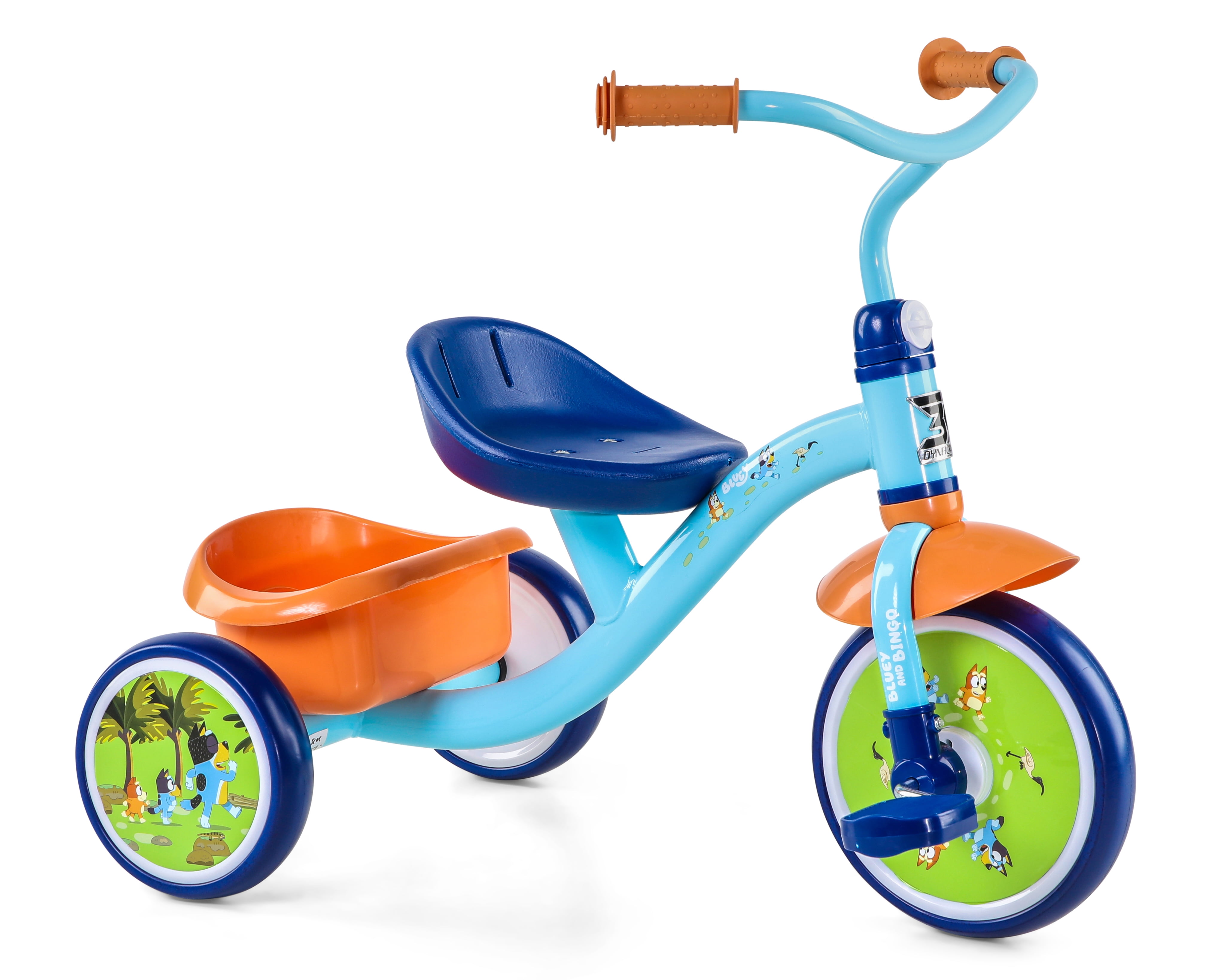 Bluey 10-inch Toddler Tricycle for Boys & Girls with Basket by Dynacraft, Kids Bike Trike for Ages 25, Blue/Orange