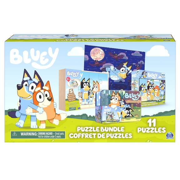 Bluey 11 Puzzle Bundle Set, 8- and 24-Piece Wood, Fuzzy, & Die-Cut Jigsaw Puzzles for Preschoolers and Kids
