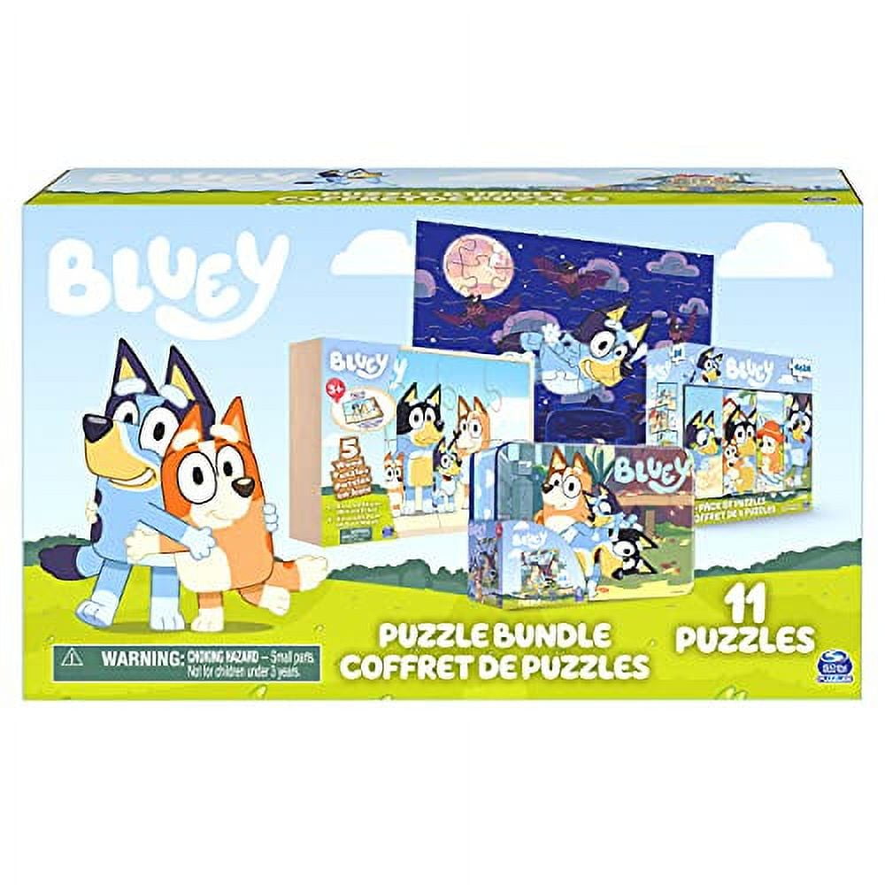 Bluey, 4-Pack of Wooden Puzzles with Bingo, Mum, and Dad Characters, 24  Piece Jigsaw Toy Gift Set, for Kids Aged 3 and up 