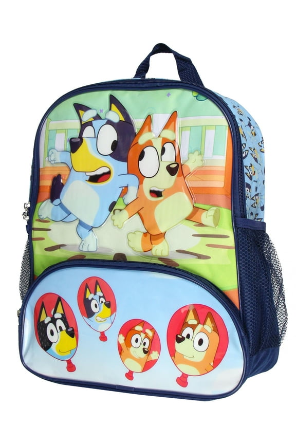 Bluey 14" Kids School Travel Backpack Bag For Toys w/ Raised Character Designs