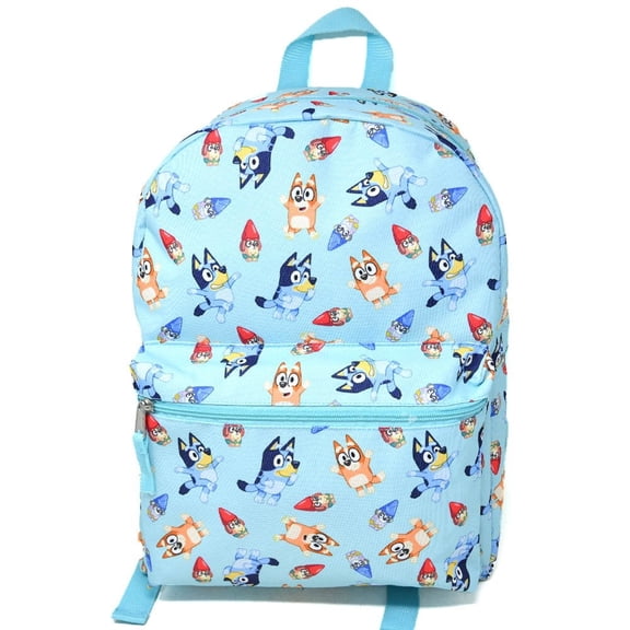 Bluey Gnomes All over print Nylon Blue Kids 16" School Backpack for Girls and Boys ages 3+