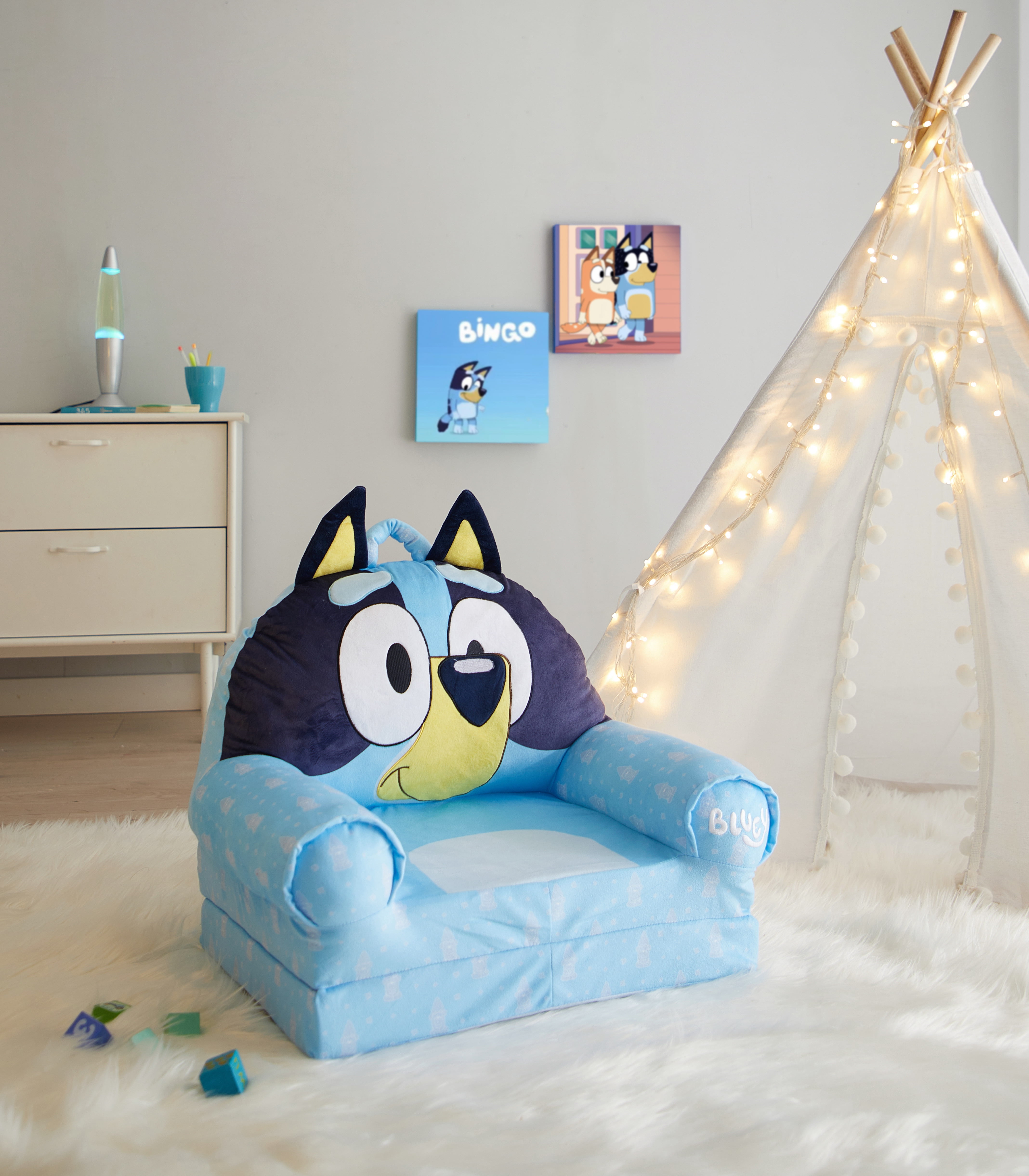 Toddler Bluey 2 in 1 Polyester Flip Out Chair Blue for Kids