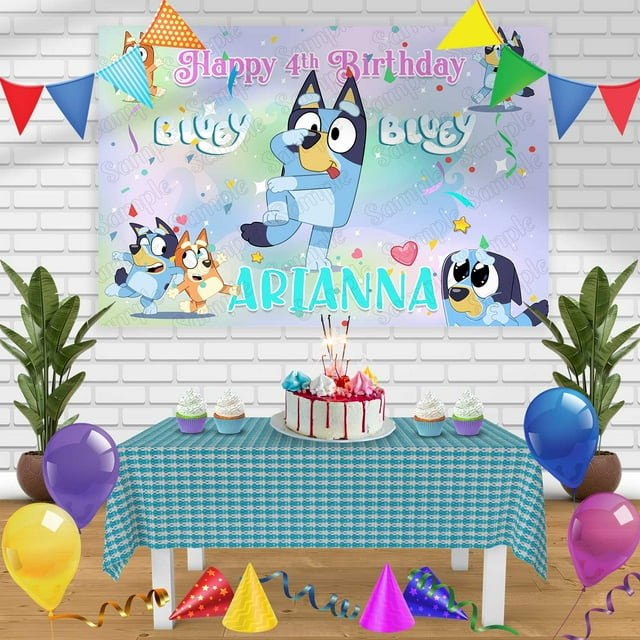 Bluey 3 Birthday Banner Personalized Party Backdrop Decoration 60 x 44 Inches