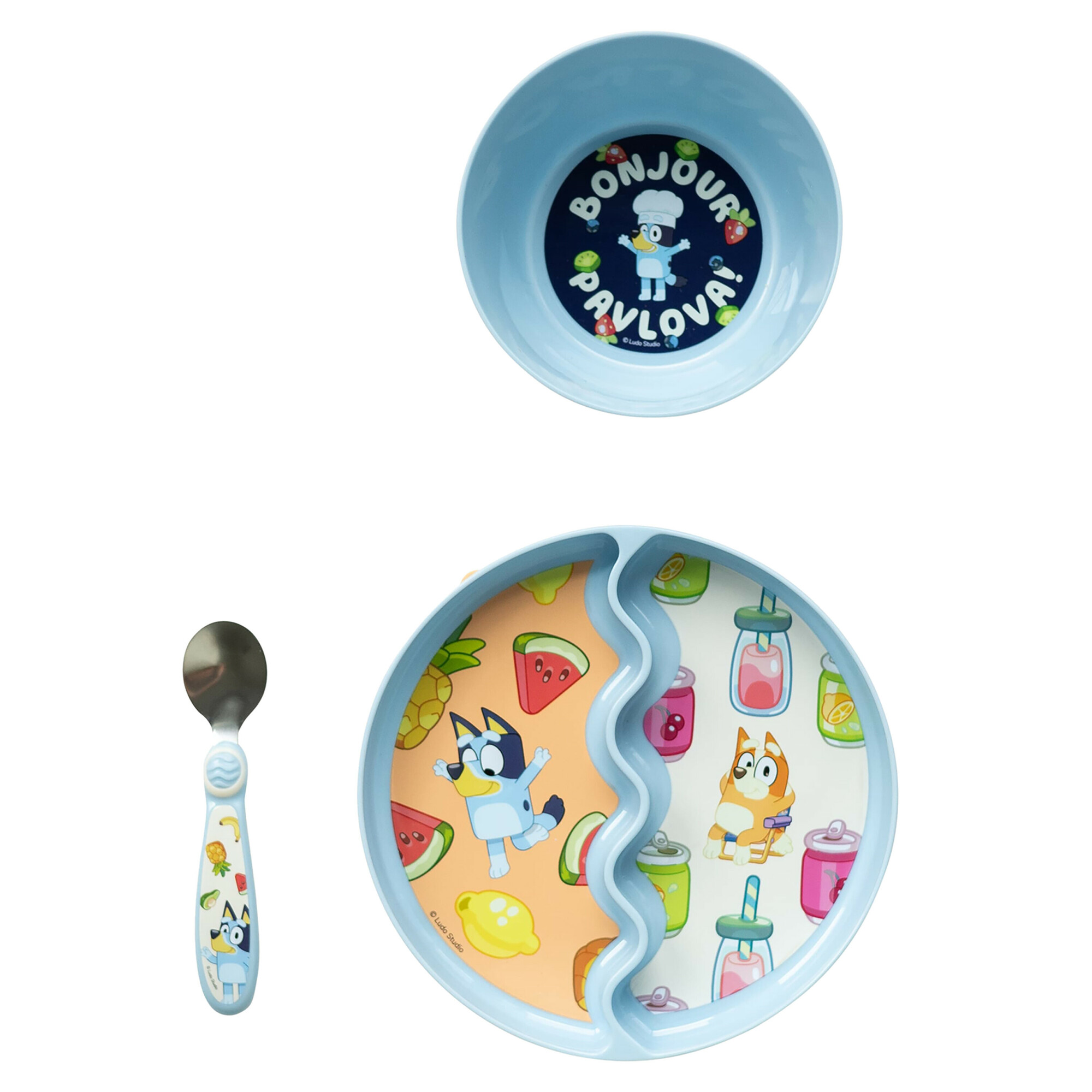 Bluey 3-Piece Mealtime Set with Divided Suction Plate, Bowl and Spoon – 9m+ - image 1 of 7