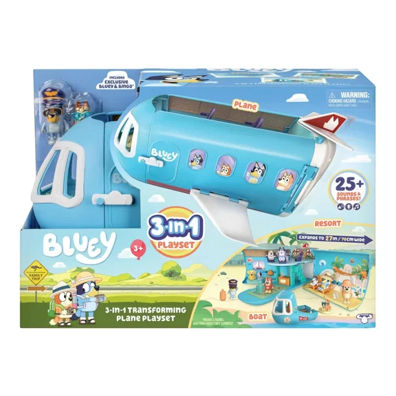 Bluey's 3-in-1 Transforming Plane Playset, 25+ Sounds and Phrases, Toys for Kids