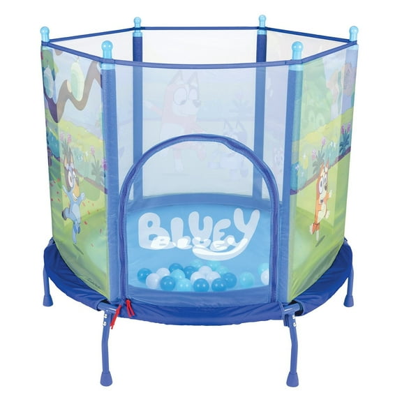Bluey 4' Kids Trampoline with Soft Play Balls