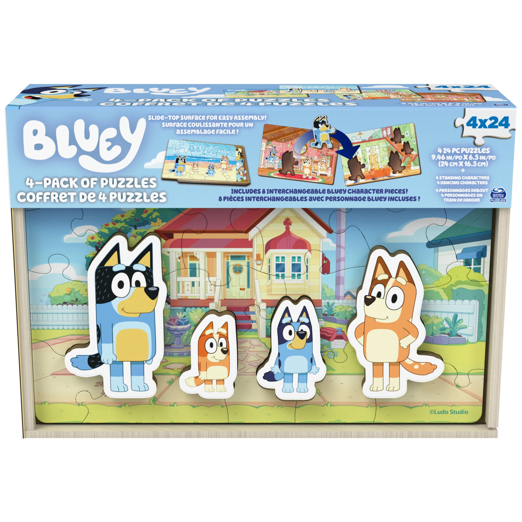 Bluey 4-Pack Wooden Puzzles with Bingo, Mum, Dad Characters - 24