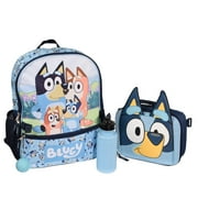 Bluey 4 Piece Backpack Set for Pre-School Girls & Boys, Kids 16 School Bag with Front Zip Pocket, Blue