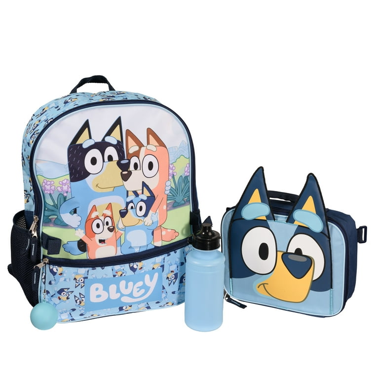 Bluey 4 Piece Backpack Set for Pre-School Girls & Boys, Kids 16 School Bag  with Front Zip Pocket, Blue 