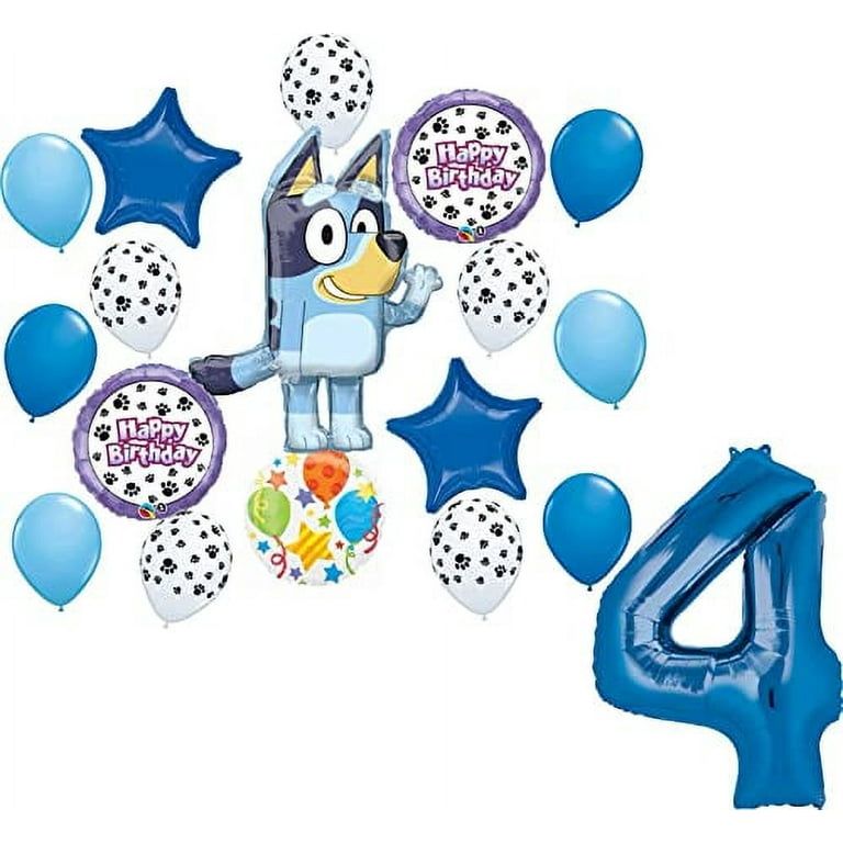 Bluey 4th Birthday Party Supplies Balloon Bouquet Decorations With Paw  Prints 