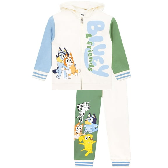 Bluey And Bingo Boys Zipped Hoodie And Joggers Set Cream Sizes 2T - 8