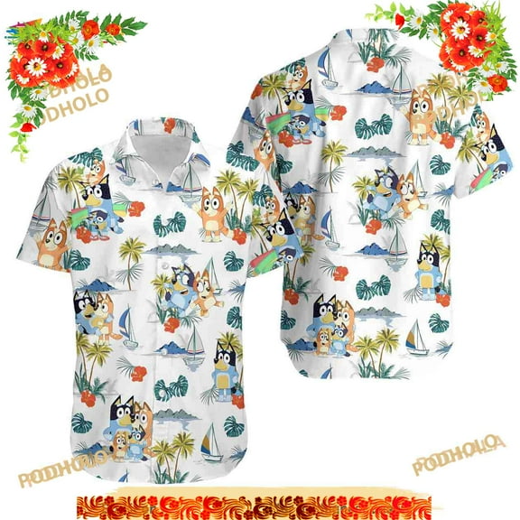 Bluey And Bingo Hawaiian Shirt, Blueydad Dad Shirt