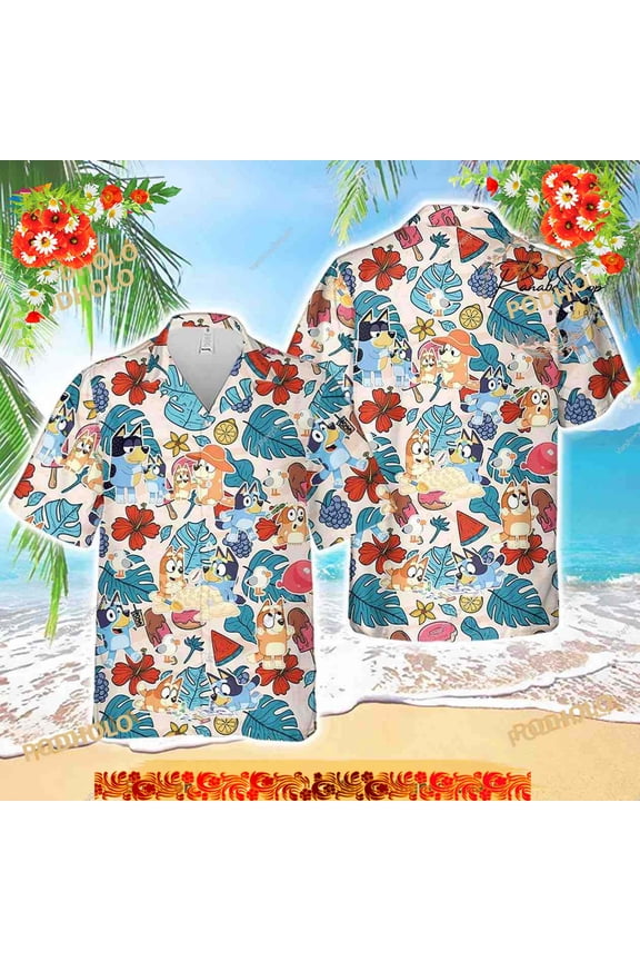 Bluey And Bingo Hawaiian Shirt, Blueydad Hawaiian Dad Life Family Tropical Shirt