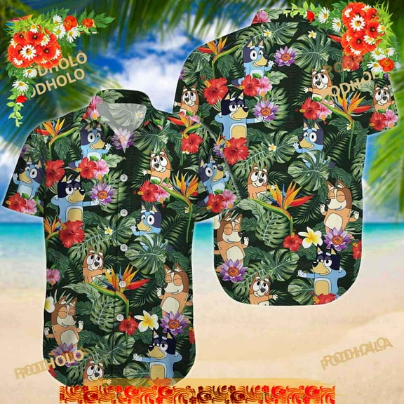 Bluey And Bingo Hawaiian Shirt, Blueydad Tropical Shirt