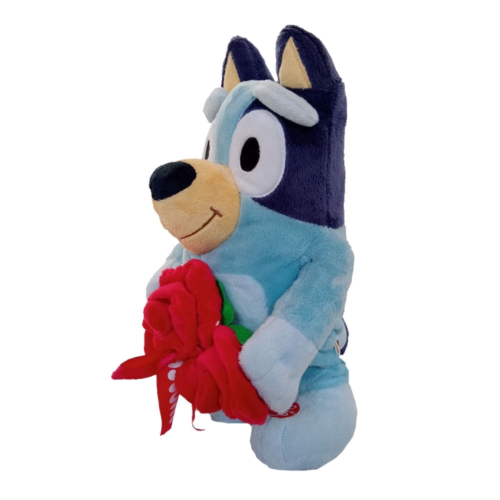 Bluey Animated Valentines Plush Stuffed Animal with Scented Floral Bouquet