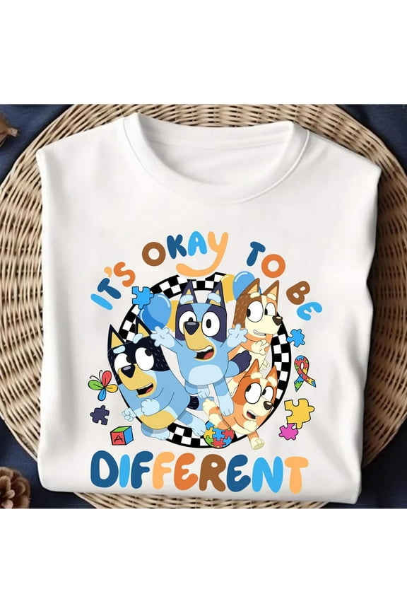 Bluey Autism Awareness T-shirt, It's Okey To Be Different Shirt,White Color,Size M