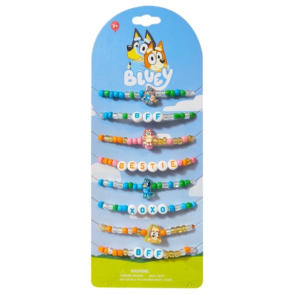 Bluey BFF Beaded Bracelets Set, 8 Unique Designs for Kids, Stretch Bands
