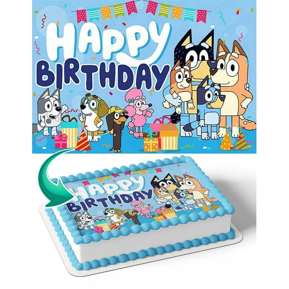 Bluey BL Edible Image Cake Topper Personalized Birthday Sheet Decal Banner 1/4 Sheet