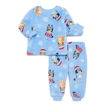 Christmas Bluey Unisex Baby Print Plush Top and Pants Set, 2-Piece, Sizes Newborn-24M