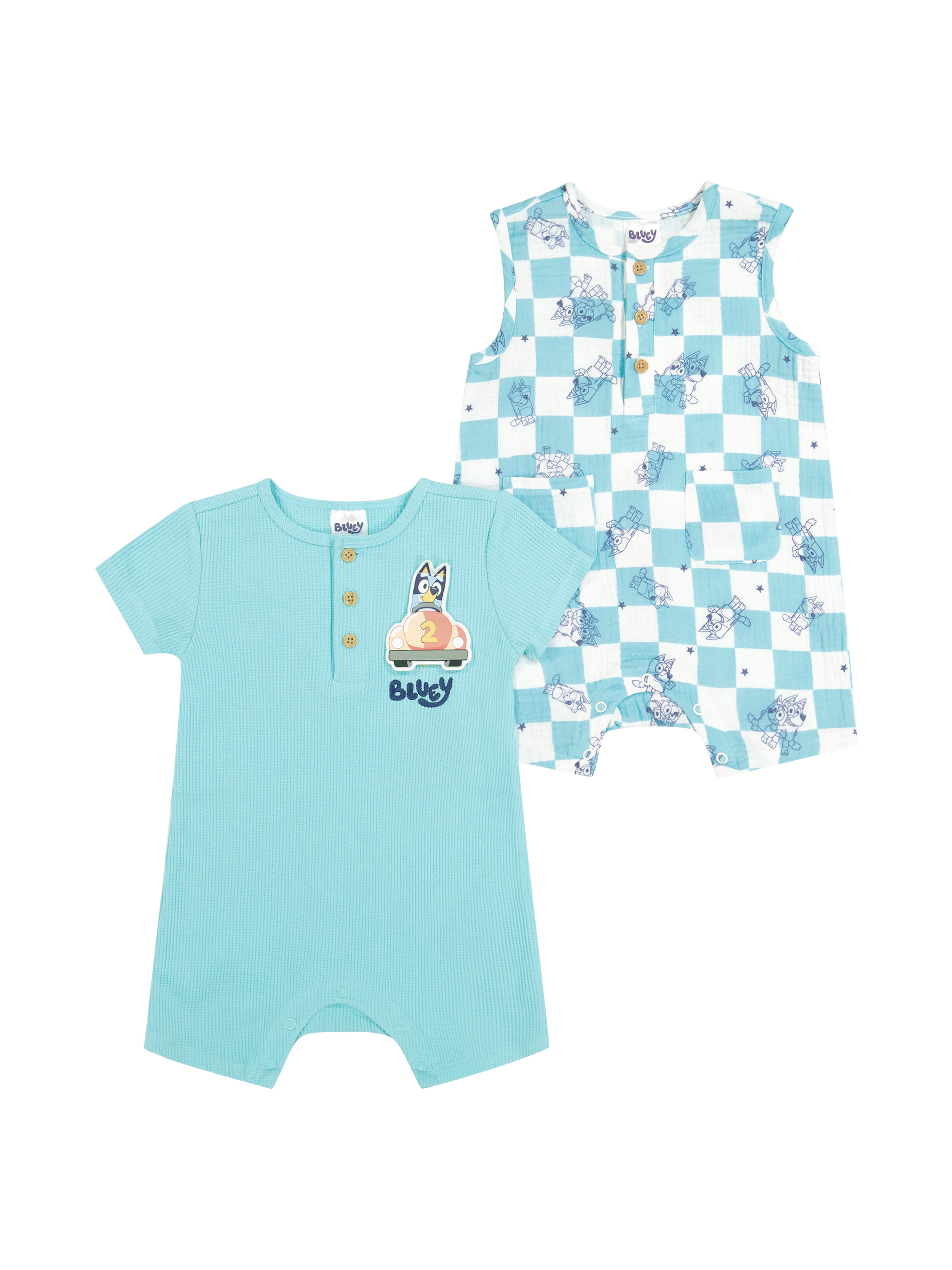 Bluey Baby Boy 2 Pack Rompers, Sizes 0/3 Months-24 Months