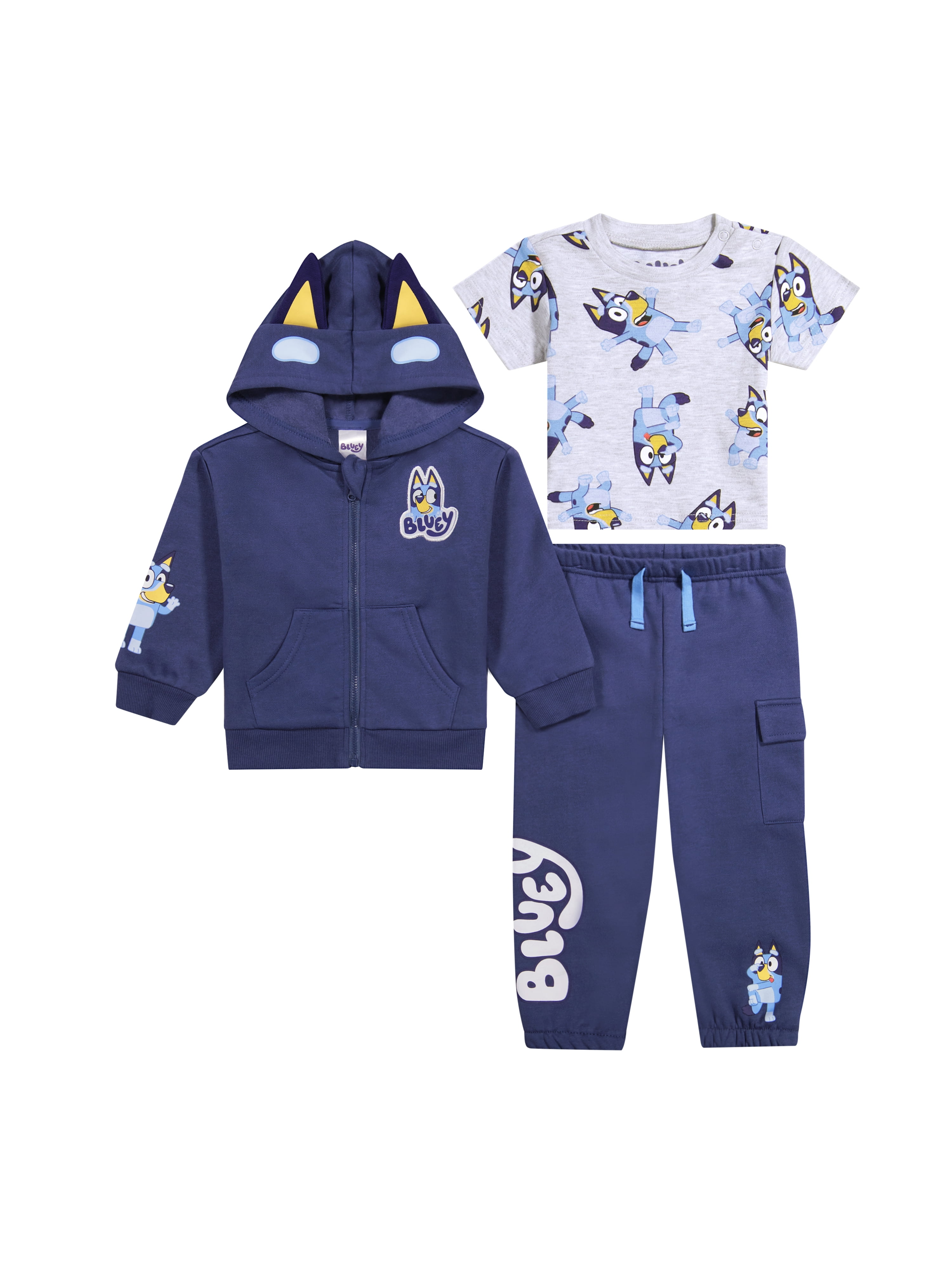 Bluey Baby Boy 3 Piece Fleece Jogger Set, Sizes 0-24 Months