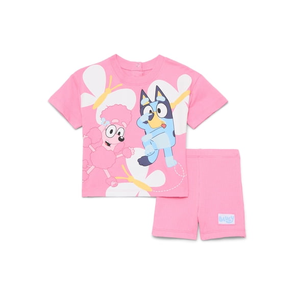 Bluey Baby Girls Graphic Tee and Shorts Set, 2-Piece, Sizes 0/3M-24M