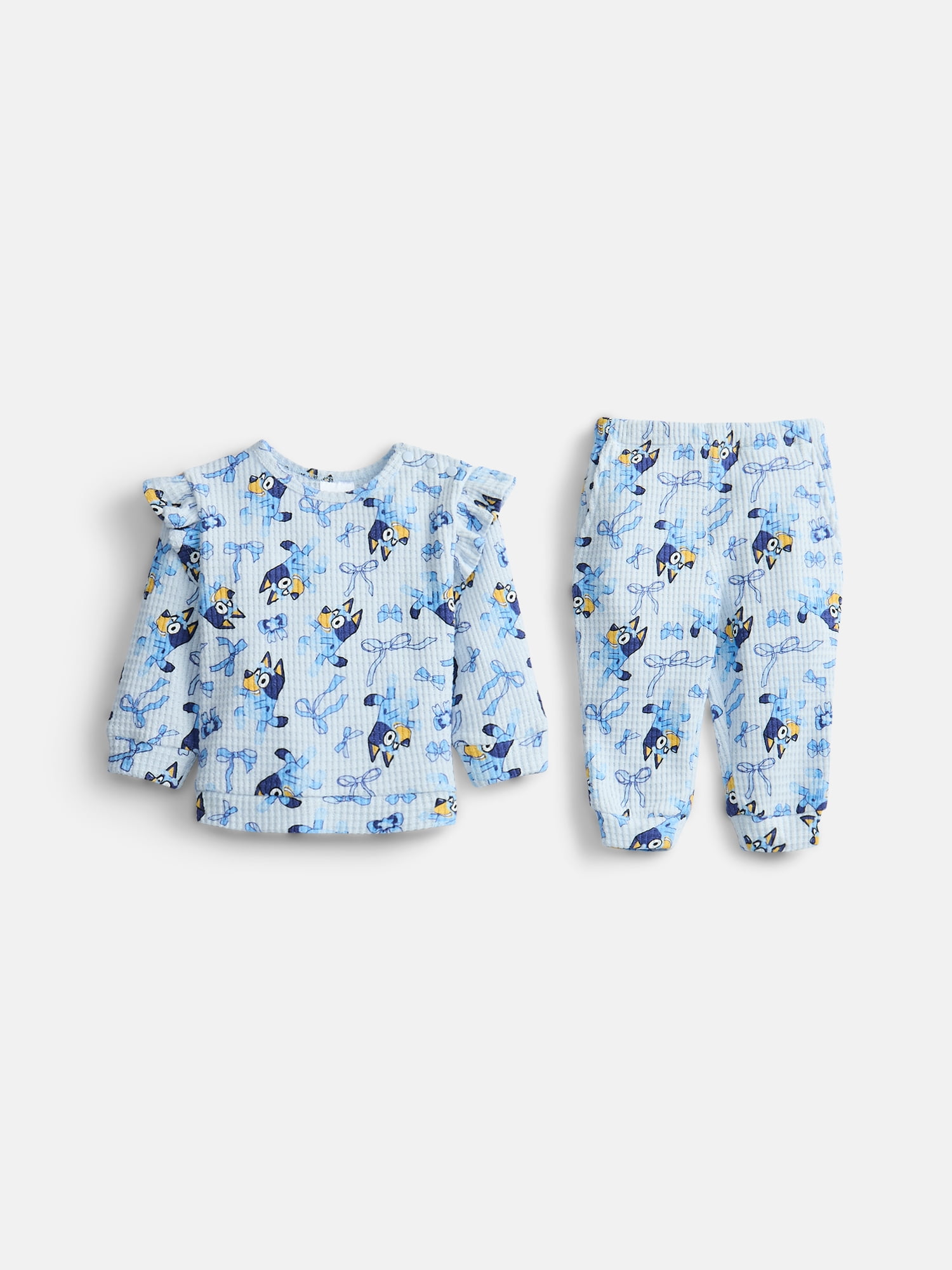 Bluey Baby Girls Waffle Knit Top and Pants Set, 2-Piece, Sizes 0M-24M