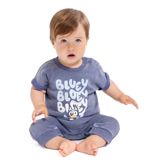 Bluey Baby Boys or Girls Graphic Washed Romper, Sizes 0/3M-24M