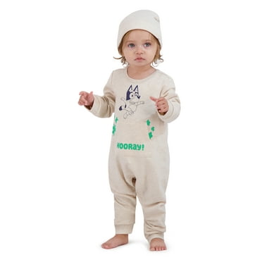 Bluey Baby Unisex St. Patrick's Day French Terry Coverall and Hat, Sizes 0-24M