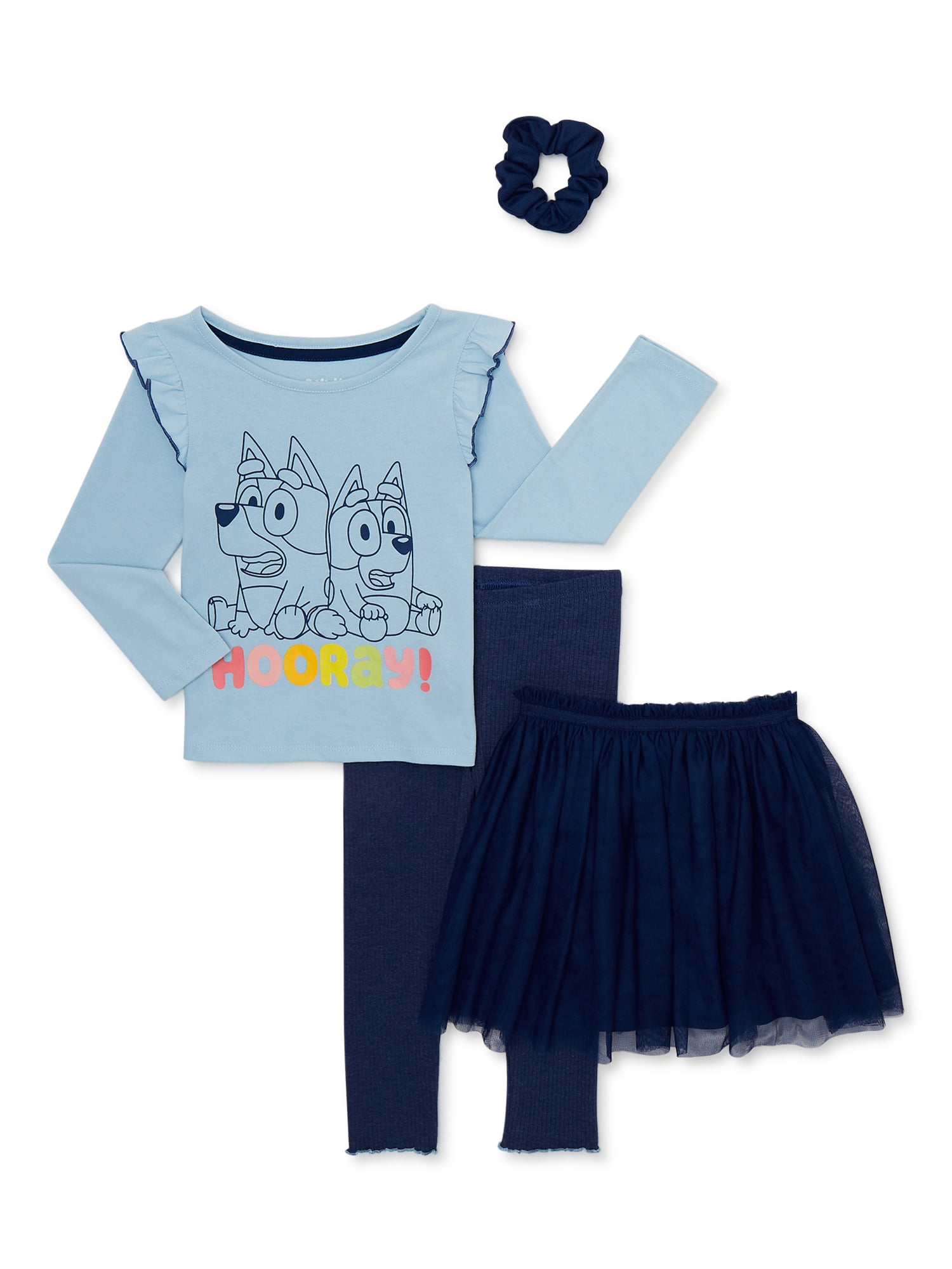 Bluey Baby and Toddler Girl Top, Tutu Skirt, Leggings and Scrunchie