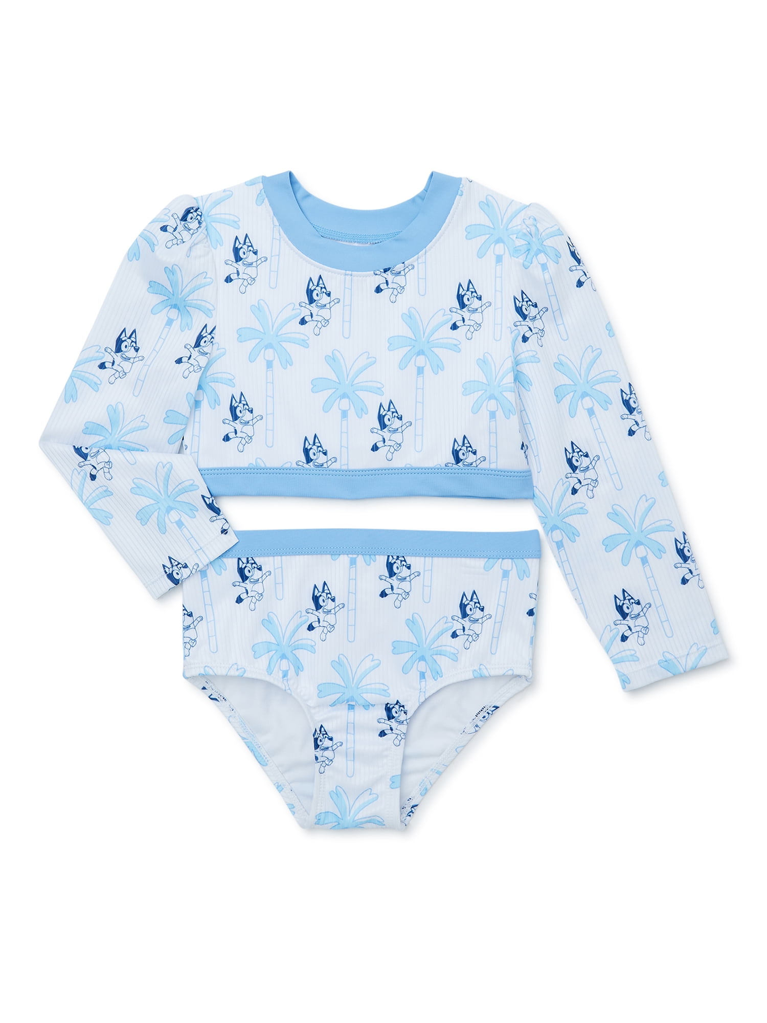 Bluey Baby and Toddler Girls' Long Sleeve Swimsuit with UPF 50, 2Piece