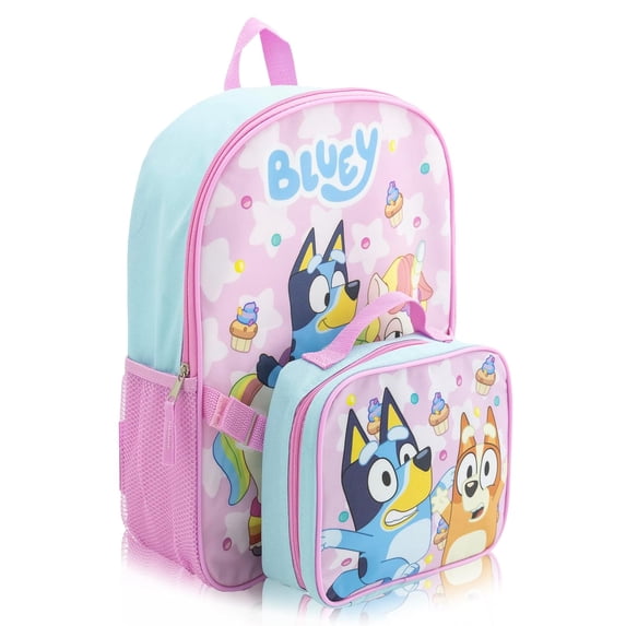 Bluey Backpack with Lunch Box Set for Kids 15" School Bookbag & Insulated Lunch Bag with Bluey and Bingo Graphics Boys Girls Toddler Backpack Set Ages 3+