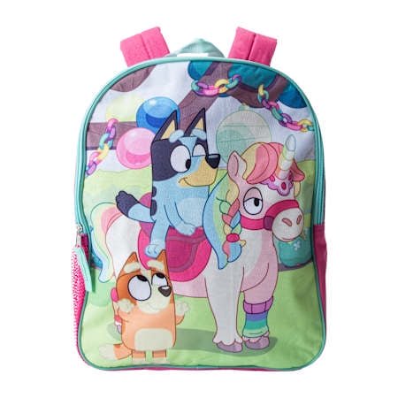Bluey Backpack with Unicorn Design, Pink and Green